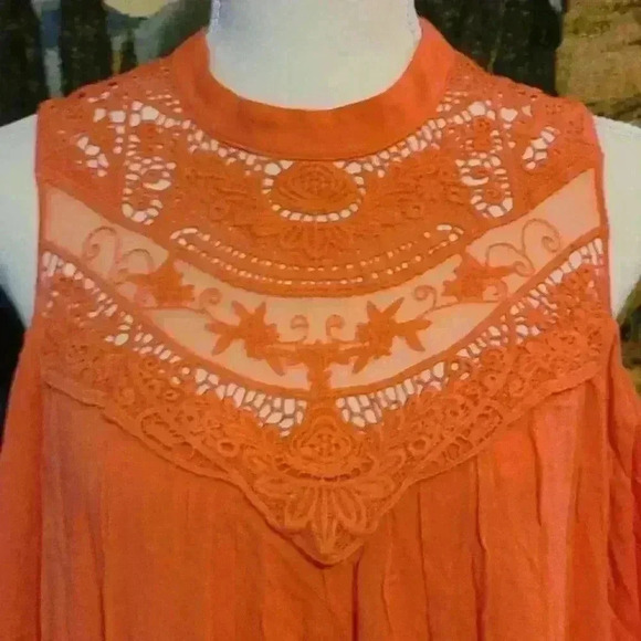 AUW Womens Cold Shoulder Flowy Orange Rayon Dress w/Lace Detail Size XL - Picture 5 of 6